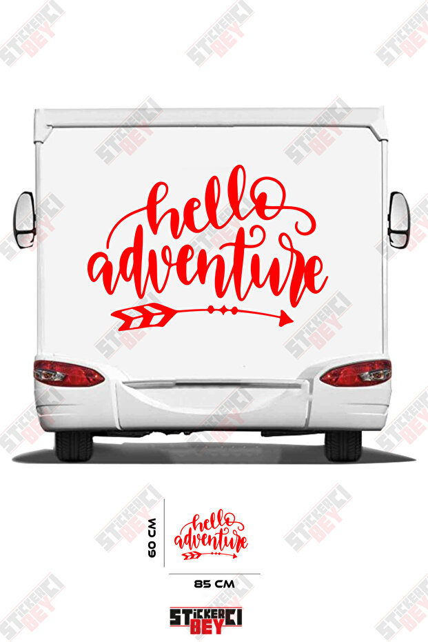 ملصق مطبوع عليه عبارة HELLO ADVANTURE بنمط السهم لتزيين الكرفانات