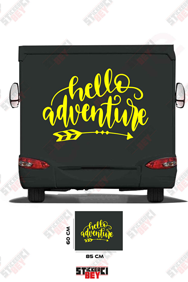 ملصق مطبوع عليه عبارة HELLO ADVANTURE بنمط السهم لتزيين الكرفانات