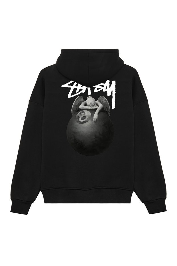 Unisex Melek Printed Oversized Loose Cut Cotton 3 Thread Ş Fleece-Lined Black K Hooded Sweatshirt Rf0612
