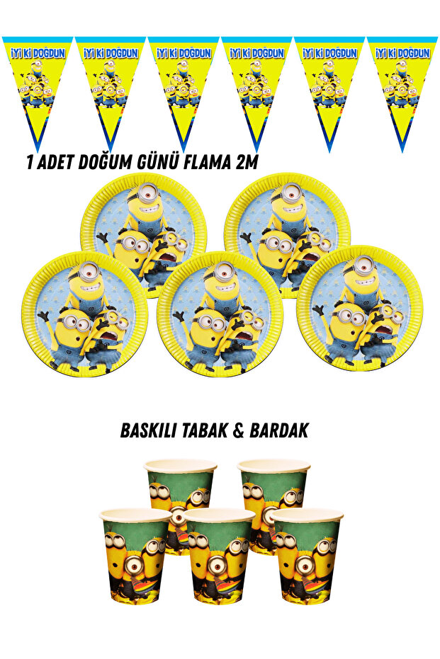 Minions Minions 32-Piece Plate, Cup, Pennant Flag Birthday Set