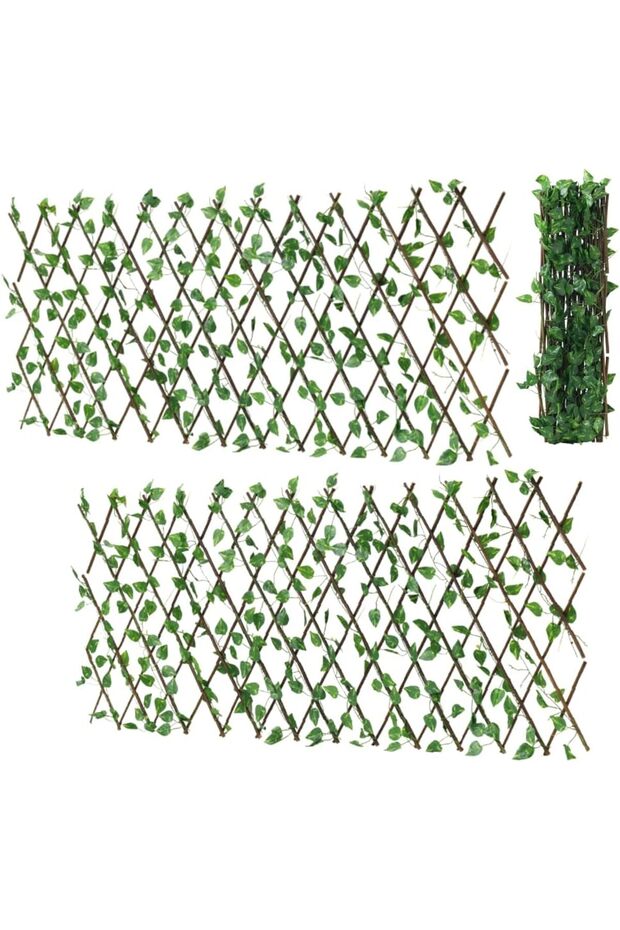 𝐎𝐧𝐞𝐃𝐜𝐨𝐫 Expandable Wooden Wicker Fence with Ivy – 170x90cm Decorative Bamboo Trellis