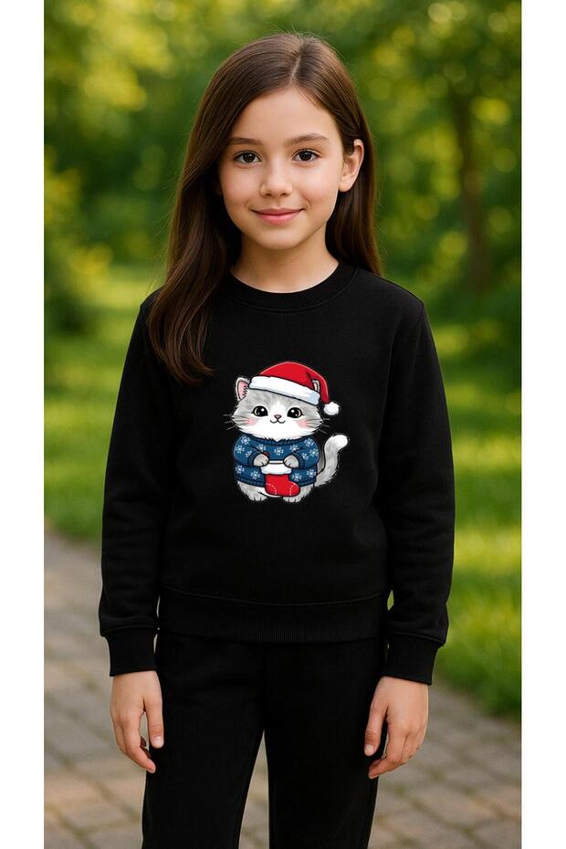 Team Sweatshirt Noal Kedi̇ B Printed Girls Boys Crew Neck3 4-5-6-7-8-9-10-11-12Years