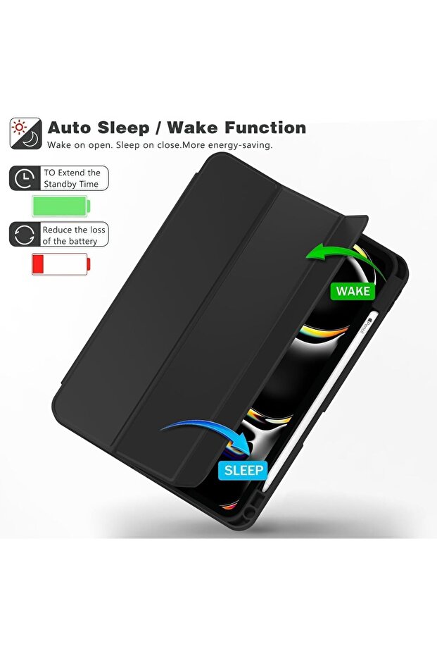 iPad Air 11 Case 2024 with Pencil USB-C Holder, Magnetic Trifold Stand, Auto Sleep/Wake (Black)