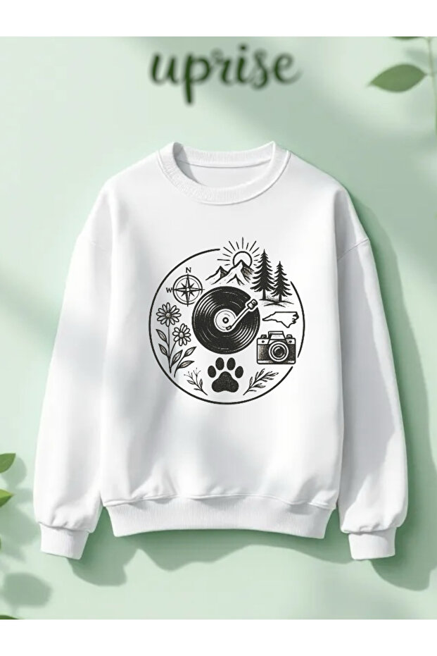 Plak Hayat Loop Design Printed Cotton 3 Thread Crew Neck O Oversized Sweatshirt
