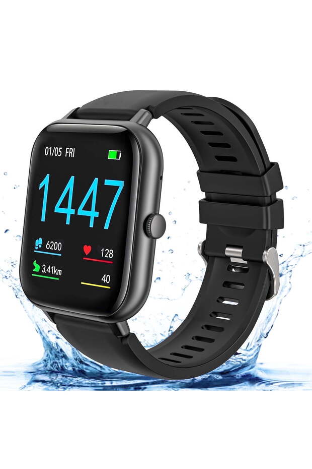 Smart Watch for Women & Men — IP68 Waterproof, Bluetooth Call, Fitness Tracker (Black)