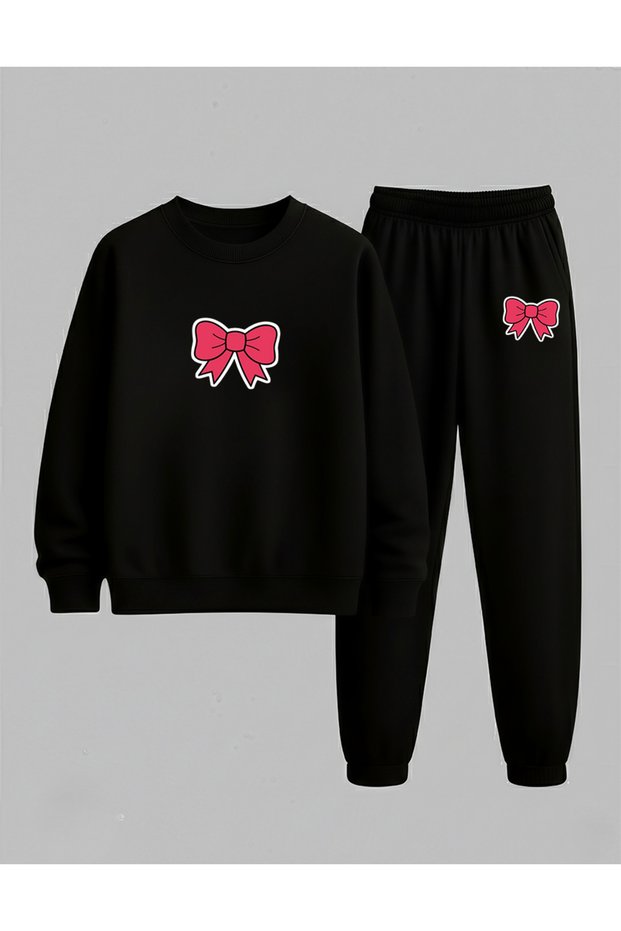 Sweatshirt - Tracksuit Set Girl's Crew Neck Sweet Pink Ribbon Printed 3 Thread Raised