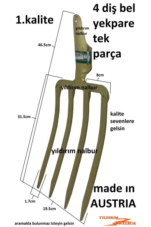 Bel Dar Tip Çapa Austrıa Belleme Yekpare Kaynaksız Bel Küreği Bahçe Belleme 4 Diş Hafif Yaba - 2