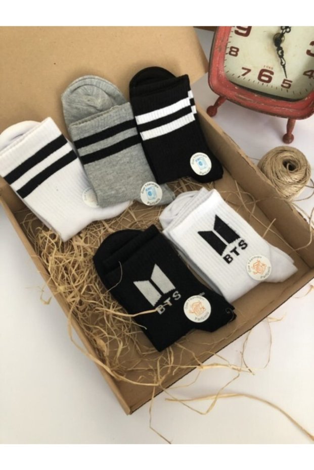 Unisex Colorful Series Bts Striped Unisex Trend Tennis College Socks 5 Pieces 45864m
