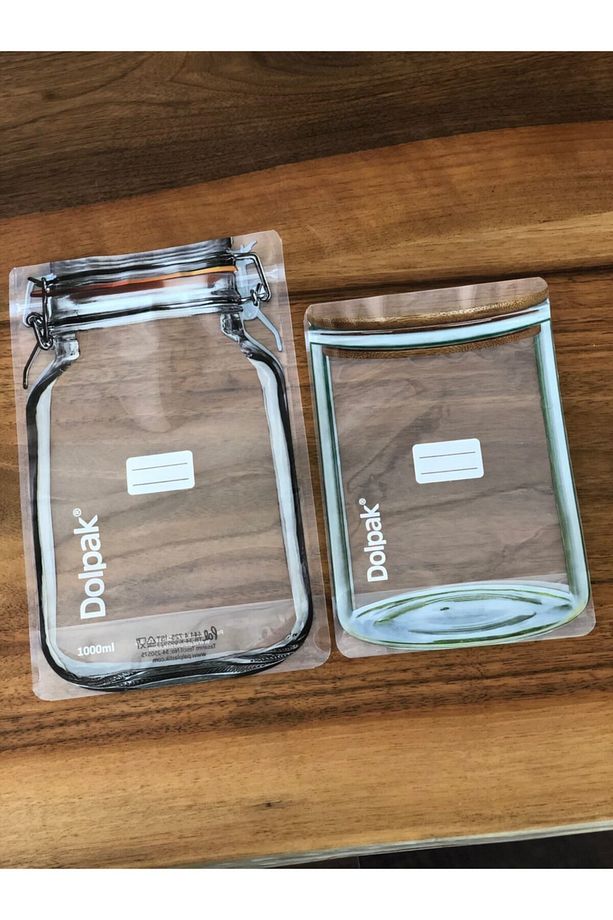 2 Boy Kavanoz Görünümlü, Kilitli, Gıda Saklama Poşeti-5orta-700ml / 5 Büyük-1000 ml - 3