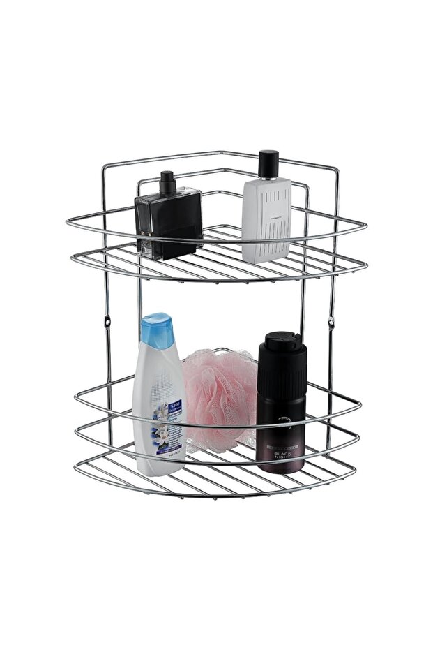 Chrome Bathroom Corner Shelf with 2 Shelves Shampoo Holder Soap Dish Bathroom Shower Organizer