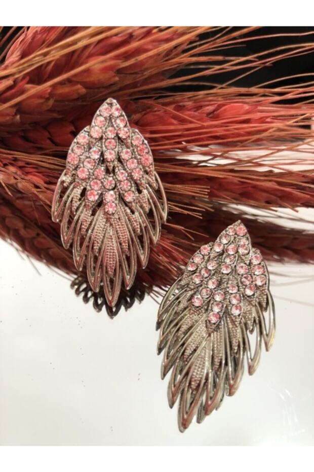 Zircon Stone Metal Angel Wing Earrings - Silver