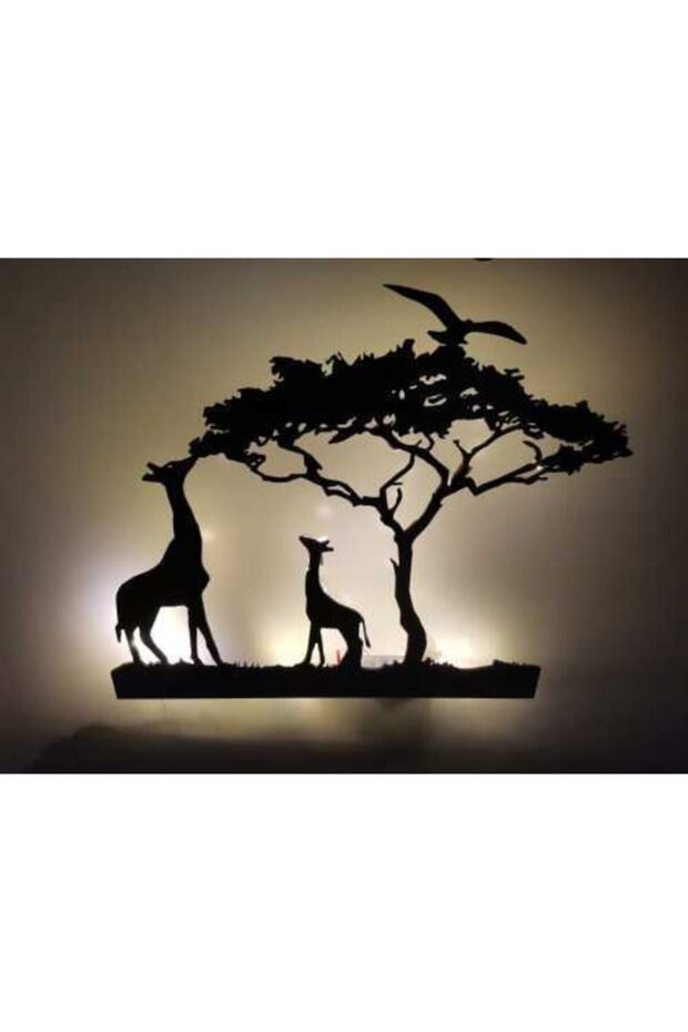 Işıklı Zoo Gece Yarısı Zürafa Ahşap Tablo Led Gece Lambası - 1