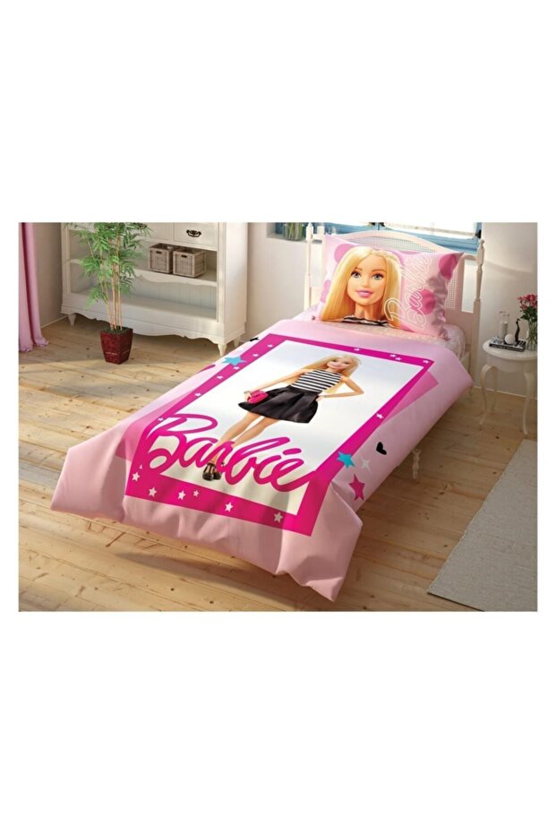 طقم غطاء لحاف مرخص من القطن من Barbie Pull Animate
