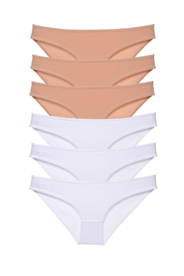 6 Pieces Super Eco Set Lycra Women's Slip Panties Skin White (With Earphones as a Gift)