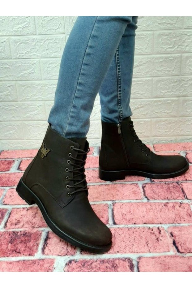 3517 Brown Genuine Leather Lace-Up Zippered Anti-Slip Quality Men's Boots