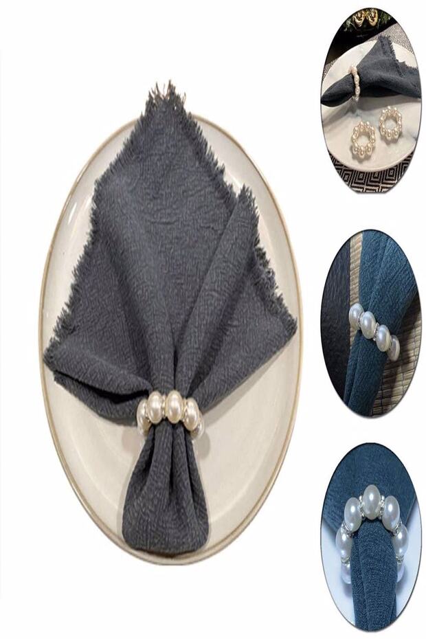 6 Adet Taş Detaylı İnci Peçete Yüzüğü - 2