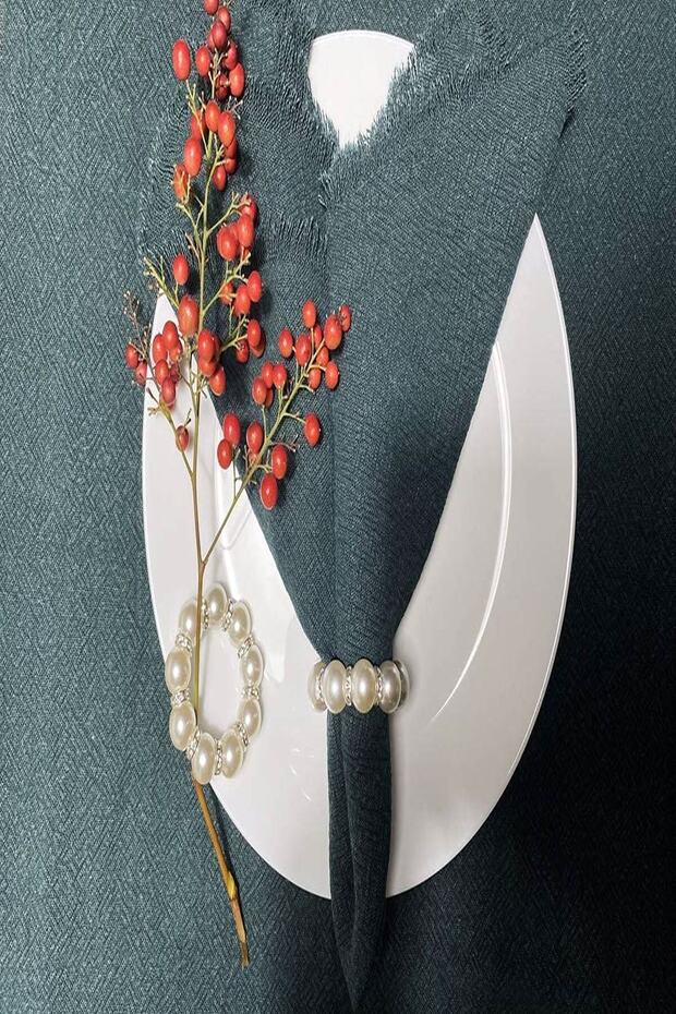 6 Adet Taş Detaylı İnci Peçete Yüzüğü - 3