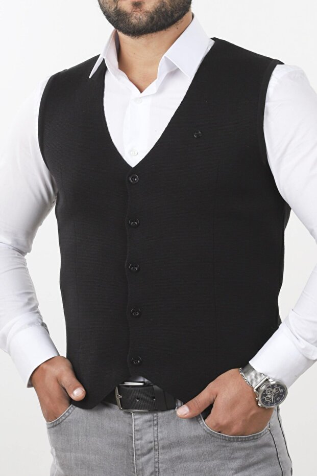 Men's Black Slim Fit Knitwear Vest