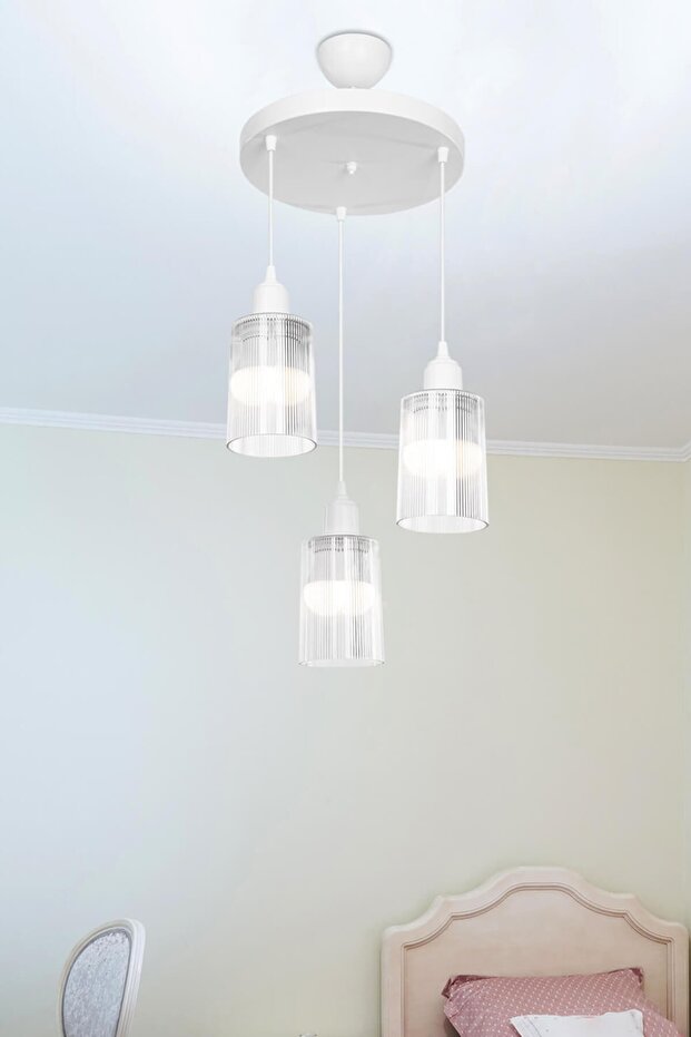 Aksel 3'lü Avize Şeffaf Optik Camlı Beyaz - 1