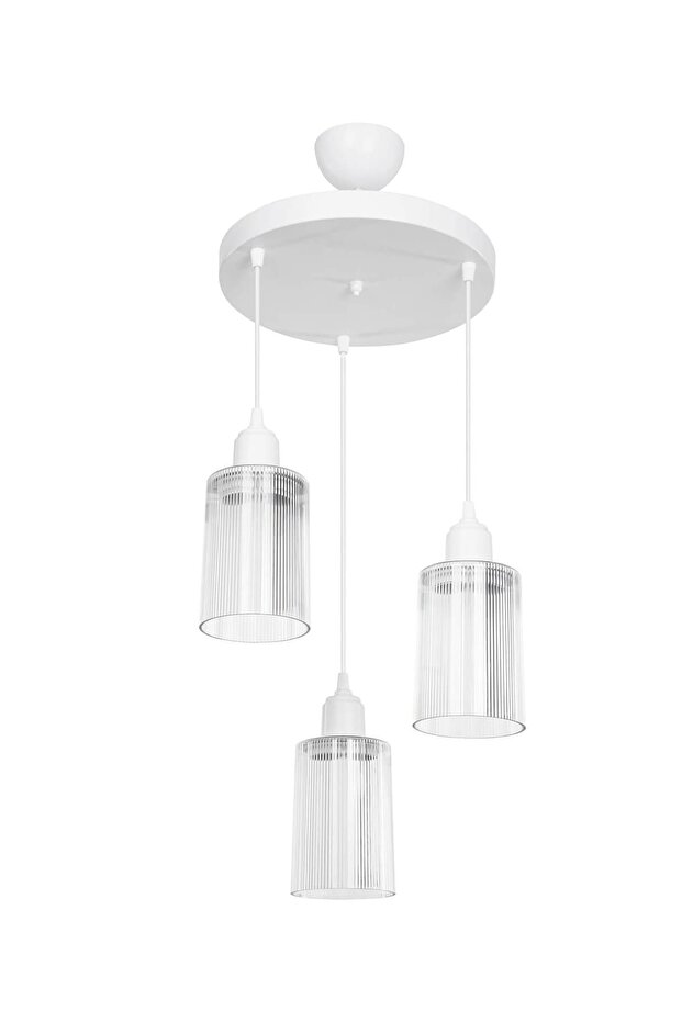 Aksel 3'lü Avize Şeffaf Optik Camlı Beyaz - 2