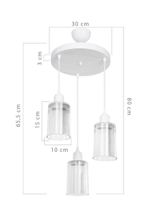 Aksel 3'lü Avize Şeffaf Optik Camlı Beyaz - 4