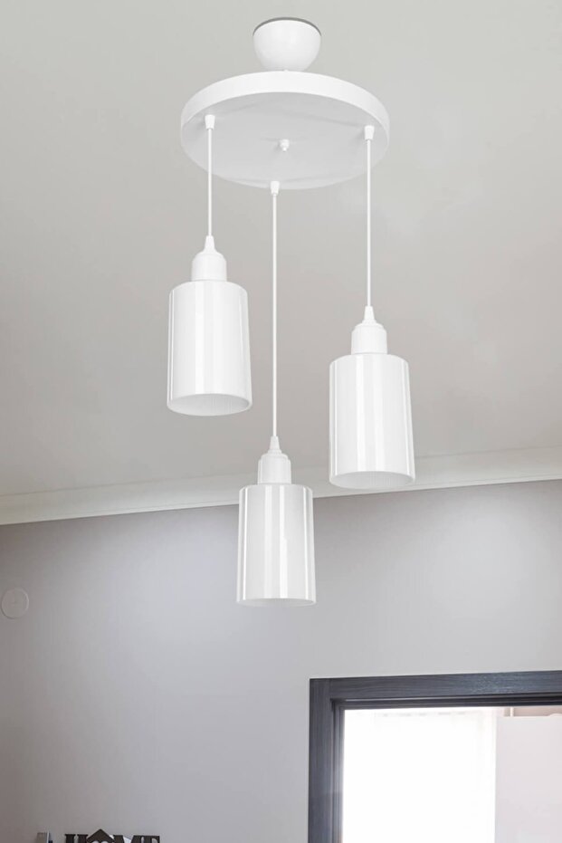 Aksel 3'lü Avize Opal Optik Camlı Beyaz - 1