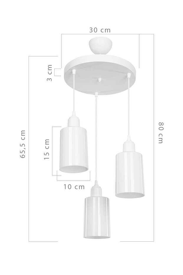 Aksel 3'lü Avize Opal Optik Camlı Beyaz - 4