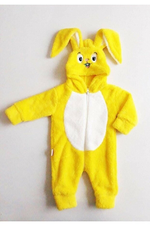 Unisex Yellow Rabbit Embroidered Plush Jumpsuit