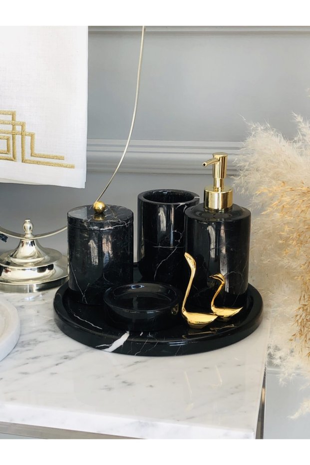 Swan Black Marble Bathroom Set