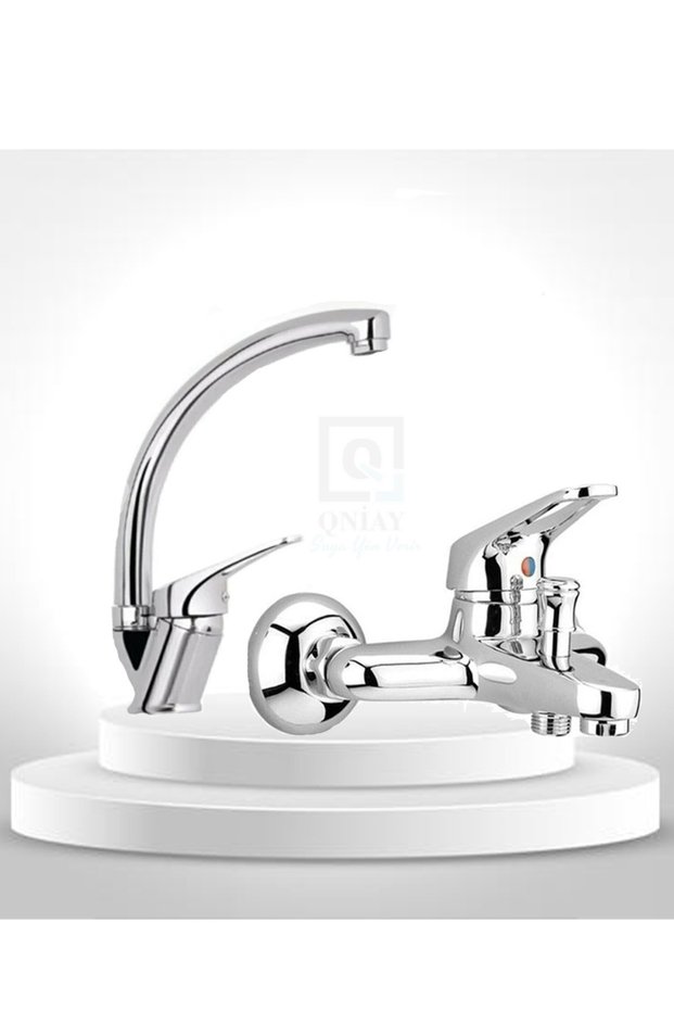 2-Piece Mix Swan Set Mix Bathroom - Sink - Faucet Fountain Faucet Double Water Inlet Open Close Set