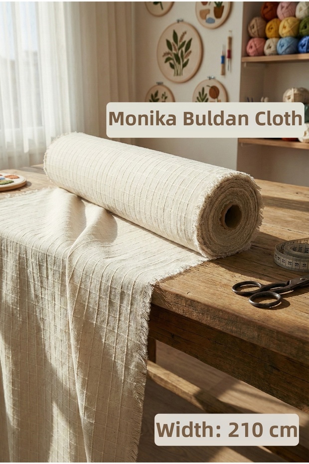 قماش بولدان Monika بنقشة مربعات خام، مناسب للستائر ومفارش الطاولات وممرات الطاولات وأعمال البنش، قماش أصلي بعرض 210 سم