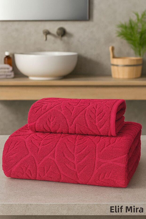 Bath & Face Towel Set Textured 100% Cotton 90X150 + 50X90 cm – Foliva