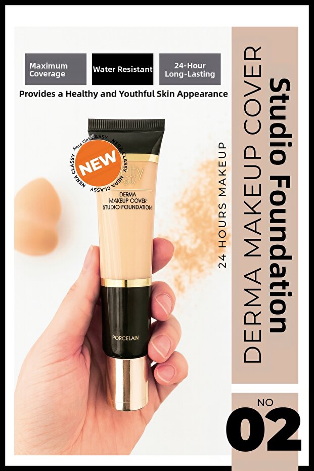 Pretty Beauty Derma Makeup Cover Studio Foundation No2, High Intensity Concealing Foundation, Porcelain Foundation No2