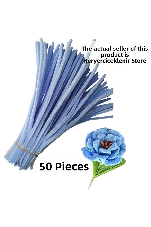 50 Pieces of Light Blue Chenille, Feathered Wire Suitable for Flower Making, 30 cm 6mm
