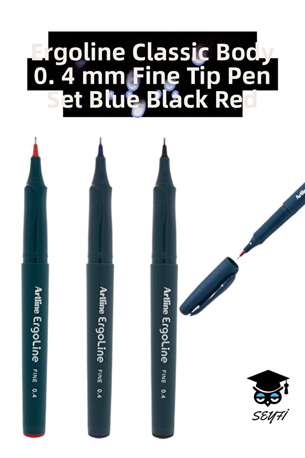 Artline ergoline classic barrel felt tip pen set - blue, black, red - signature, technical drawing, calligraphy
