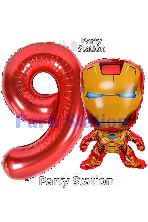 Avengers Iron Man 9 Years Old Red Foil Number Balloon Set