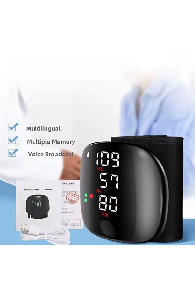 Rechargeable Digital Wrist Blood Pressure Monitor – Smart Lcd Display, Voice Prompt, Home Use