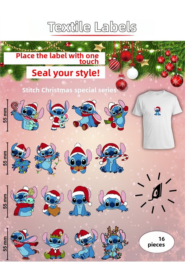 Iron-On Clothing Label Stitch Christmas Special Series Set of 16