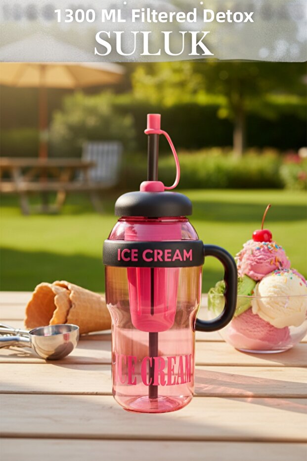 Detox Water Bottle with Straw, Diet Filtered Water Bottle with Strainer 1300 ml