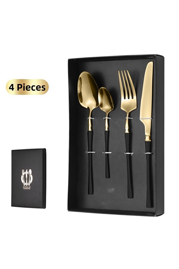 Black Color Premium Stainless Steel 4 Piece Cutlery Set – Tableware Set for 1 Person