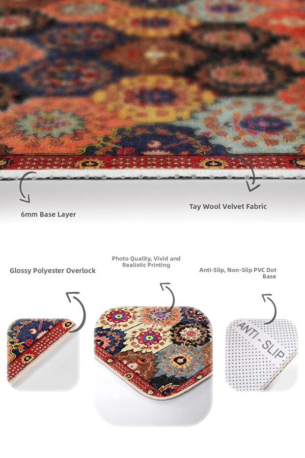 مجموعة من قطعتين من سجادة الحمام القابلة للغسل وقاعدة غير قابلة للانزلاق ونمط مرقعة متعددة الألوان - 6