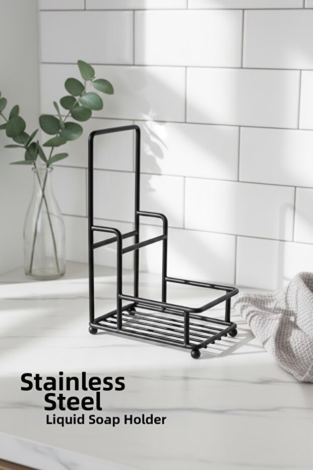 Metal Single Dishwashing Detergent Soap Dispenser Stand-Cloth Hanger