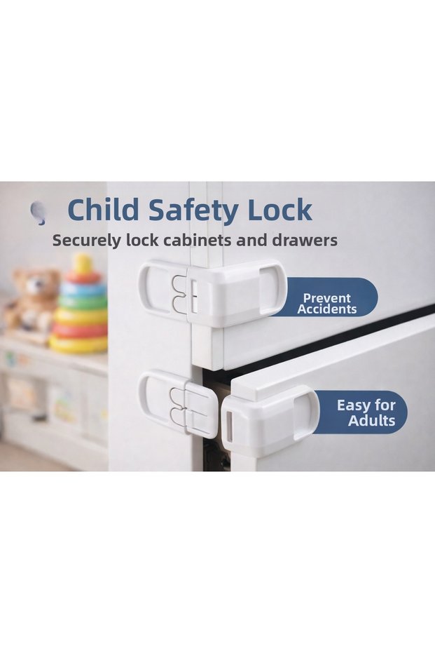 Child Safety Lock – Cabinet & Drawer Lock | Baby Child Lock (Adhesive, No Drilling) 2 Pieces