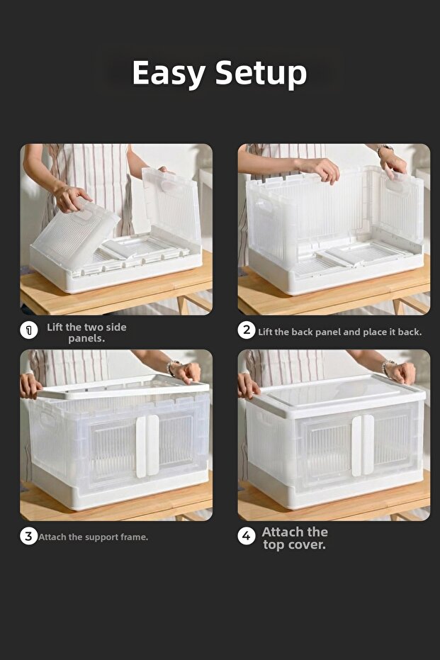 صندوق منظم بغطاء مزدوج قابل للتكديس باللون الأبيض - 5