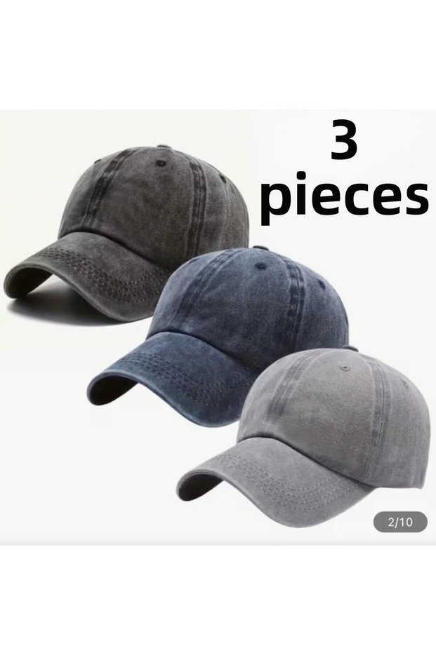 Unisex Vintage Sports Hat Adjustable to Head Size 3 Pcs