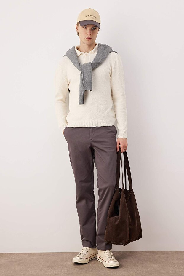 Gri Erkek Gabardin Dokulu Kumaş Pantolon TMNAW26PL00026 - 1