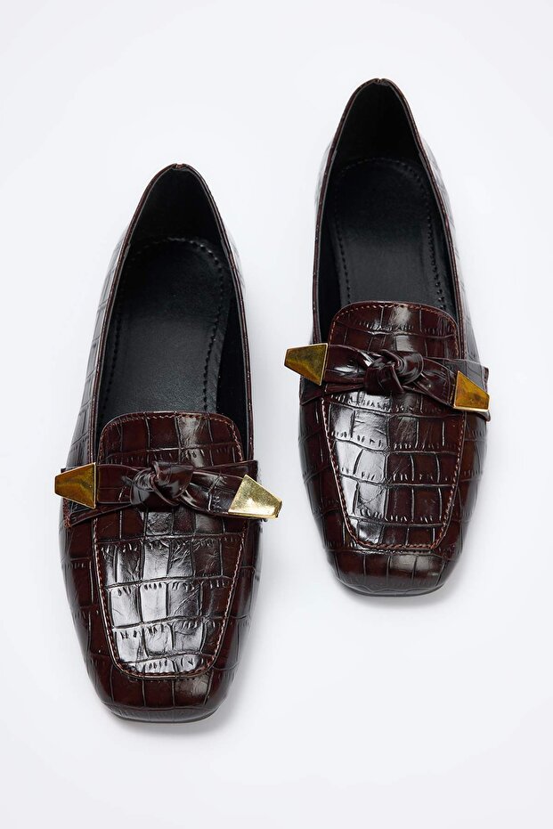 Koyu Kahverengi Kadın Loafer Ayakkabı TAKAW26LA00012 - 1