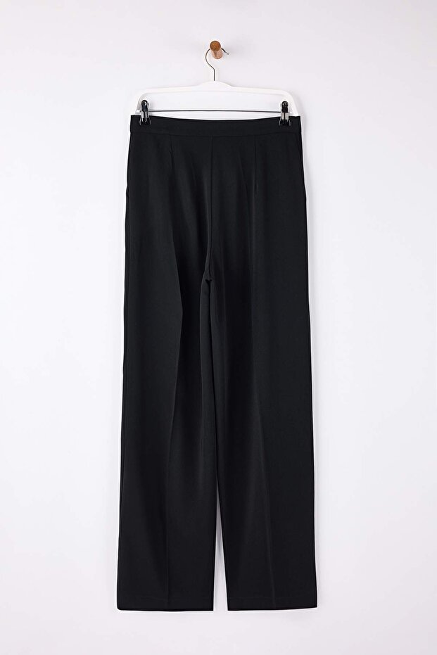 EXCLUSIVE Özel Koleksiyon Dökümlü Siyah Nervürlü Wide Leg/Geniş Paça Pantolon TWOAW26PL00118 - 6