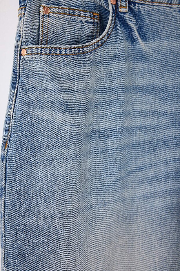 Mavi Yüksek Bel Geniş Paça Wide Leg %100 Pamuk Büyük Beden Jeans TBBAW26CJ00060 - 6