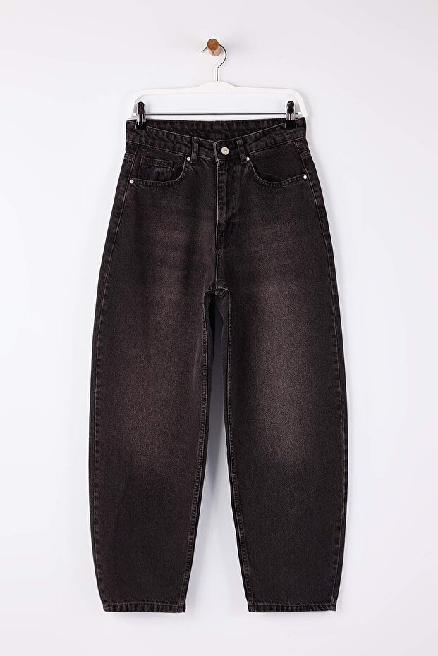 Kahverengi Vintage Yıkama Yüksek Bel %100 Pamuk Barrel Jeans TWOSS26JE00016 - 5